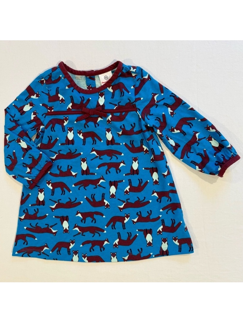 New Hanna Andersson Fox Print Dress Girls 18-24M 80 cm Folktale Teal Cotton